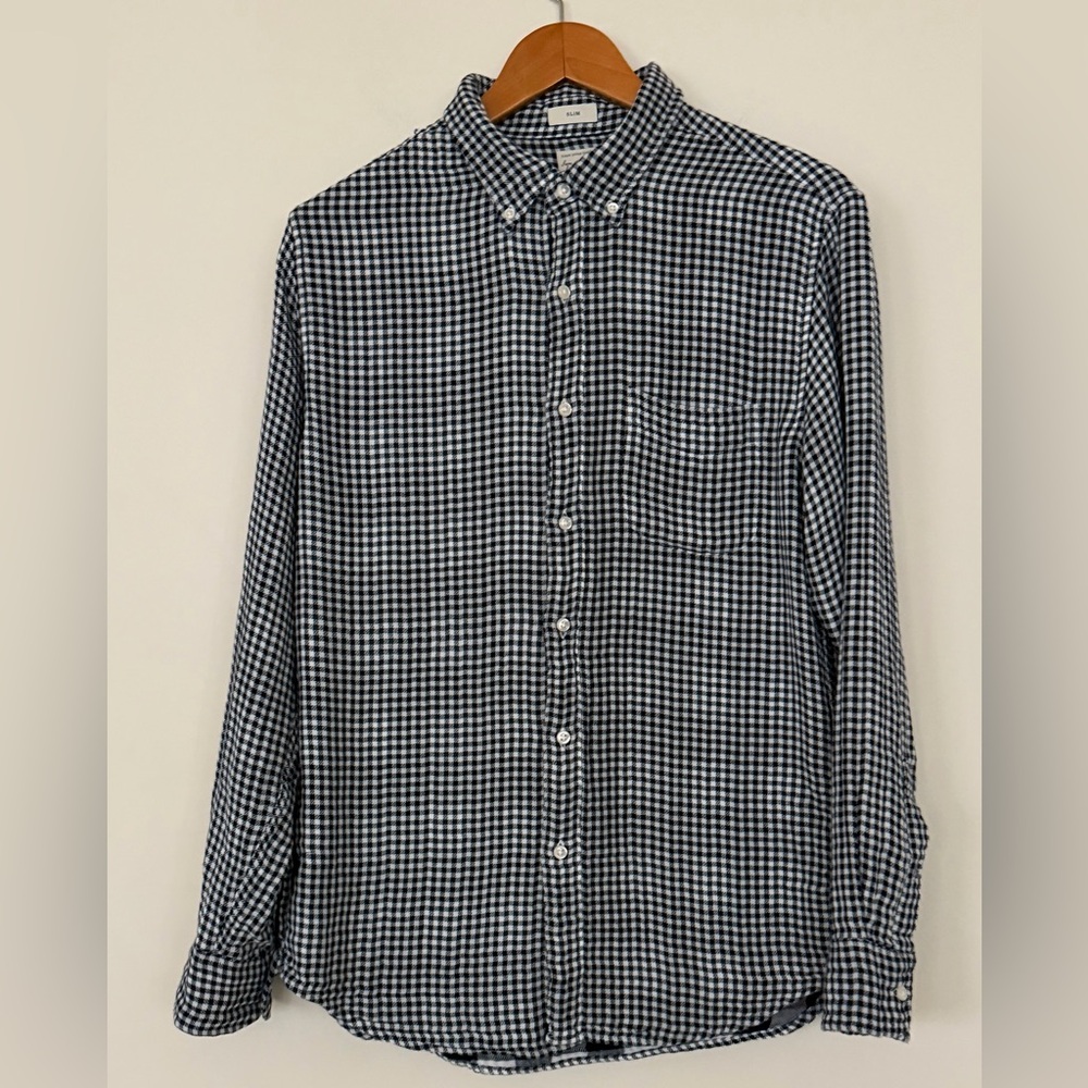 J.Crew Slim Fit Navy Blue White Gingham Button Down Shirt Men M NWT